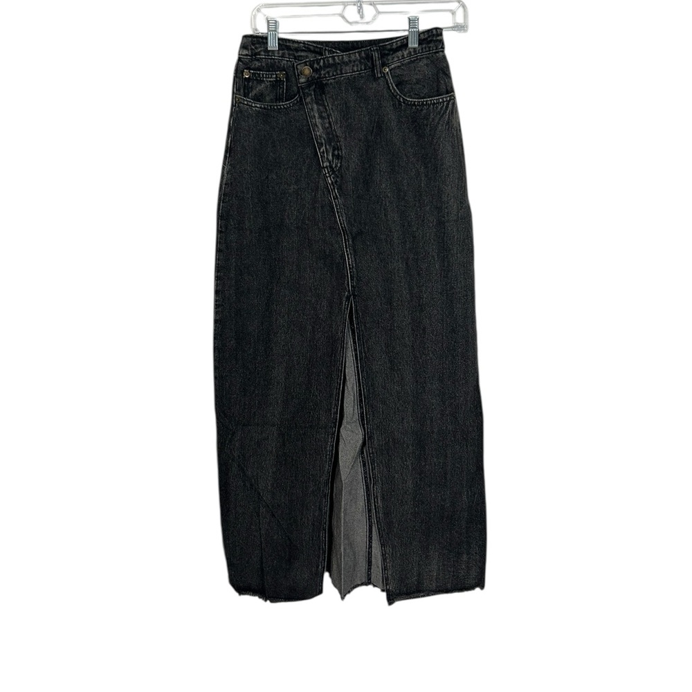 Dressed in Lala Maxi Black Denim Slit Skirt small Casual Fashion Slant NWT - Picture 3 of 10